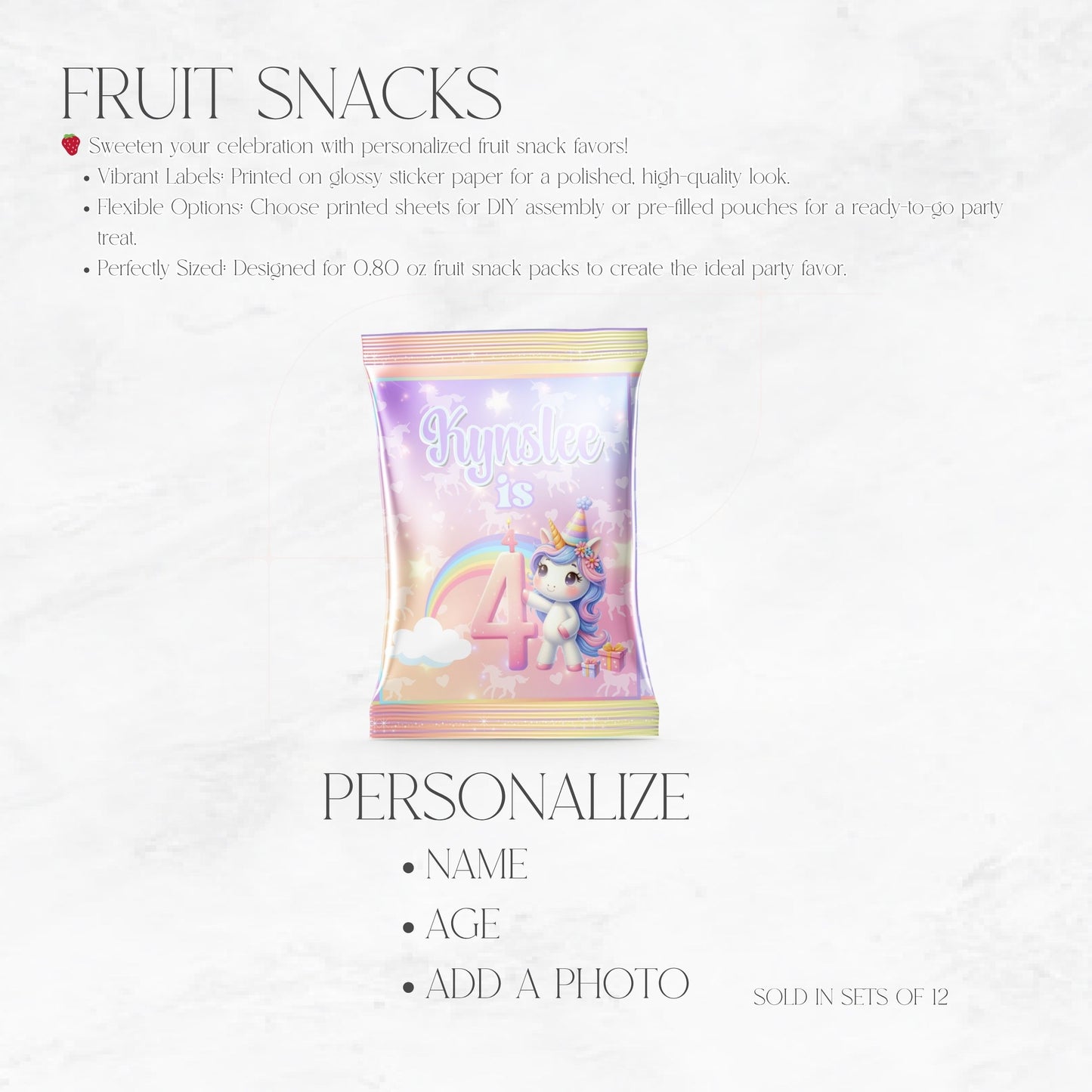 Rainbow Sparkle Unicorn Fruit Snacks Party Favors