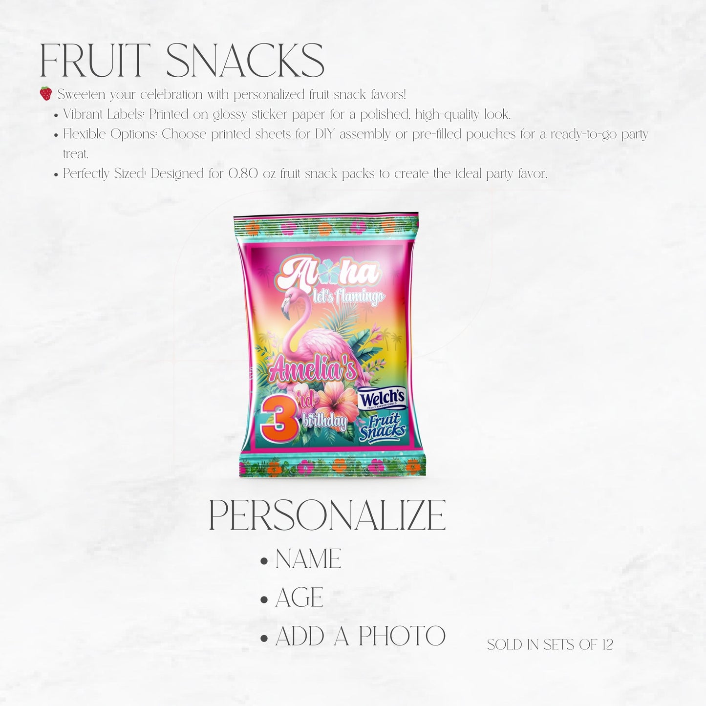 Aloha Let's Flamingo Custom Fruit Snacks