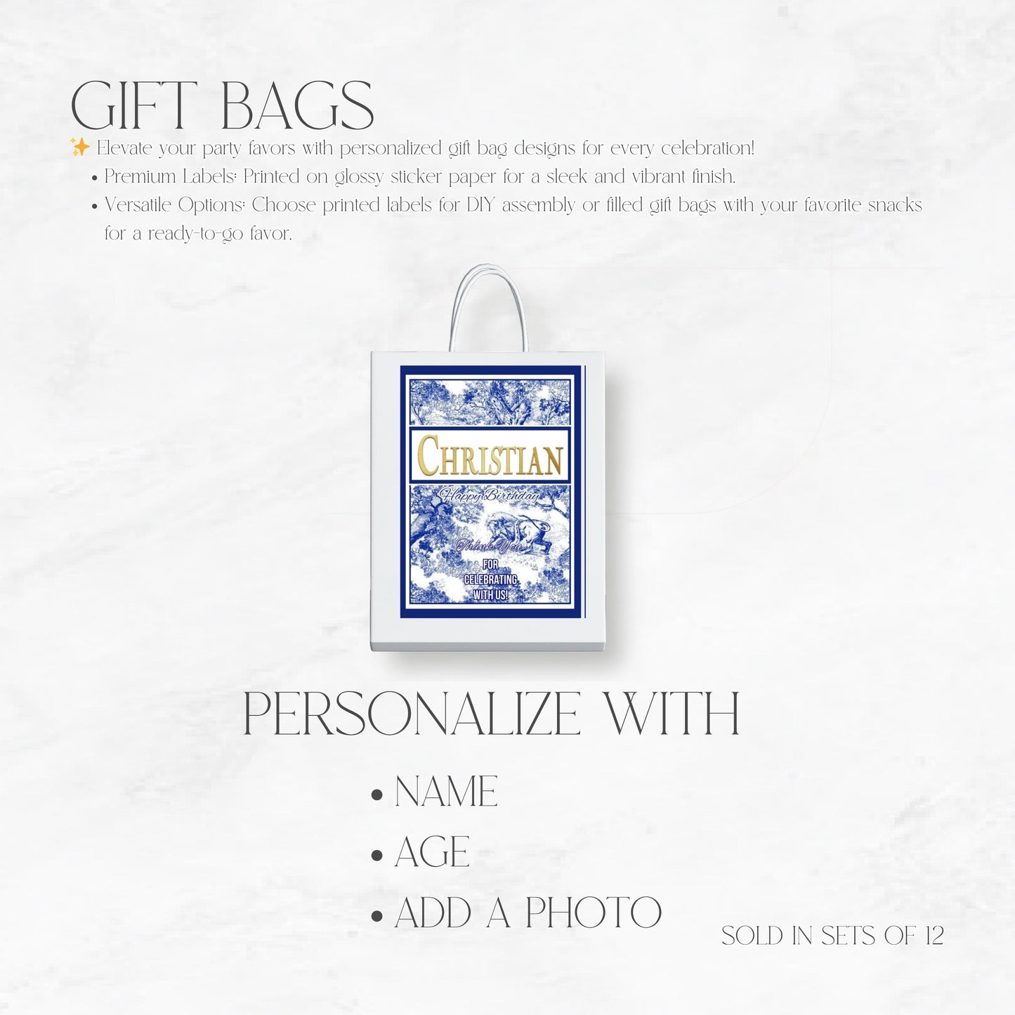 Toile De Juoy Classic Blue Custom Gift Bags