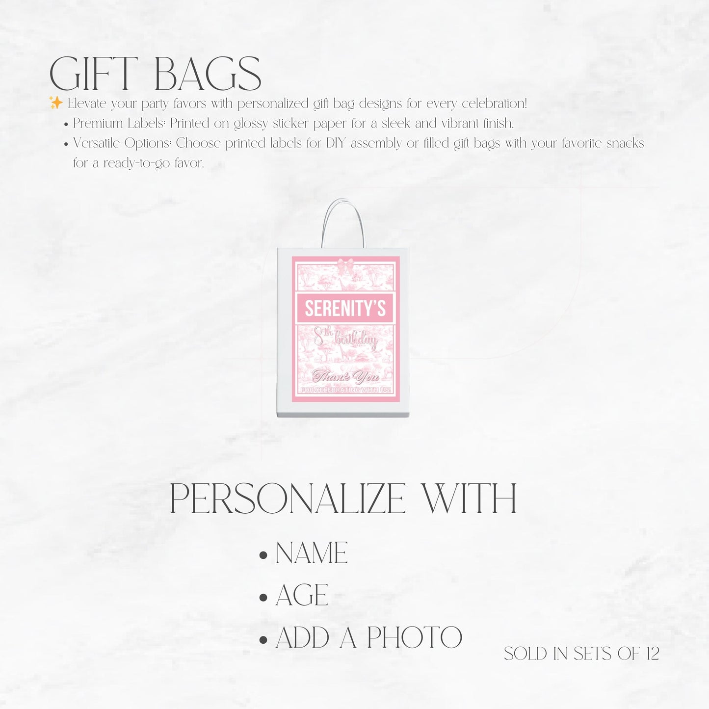 Toile Du Juoy Safari Pink Custom Gift Bags