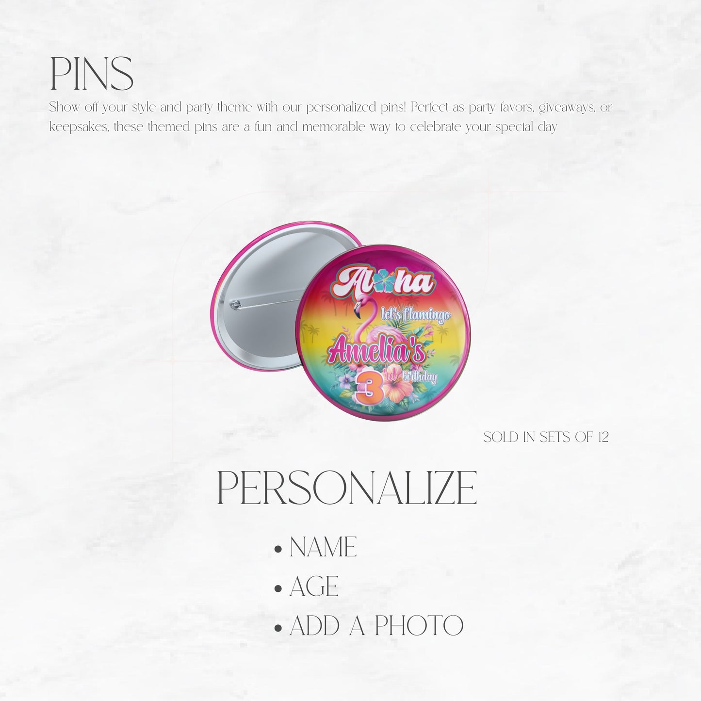 Aloha Let's Flamingo Custom Button Pins