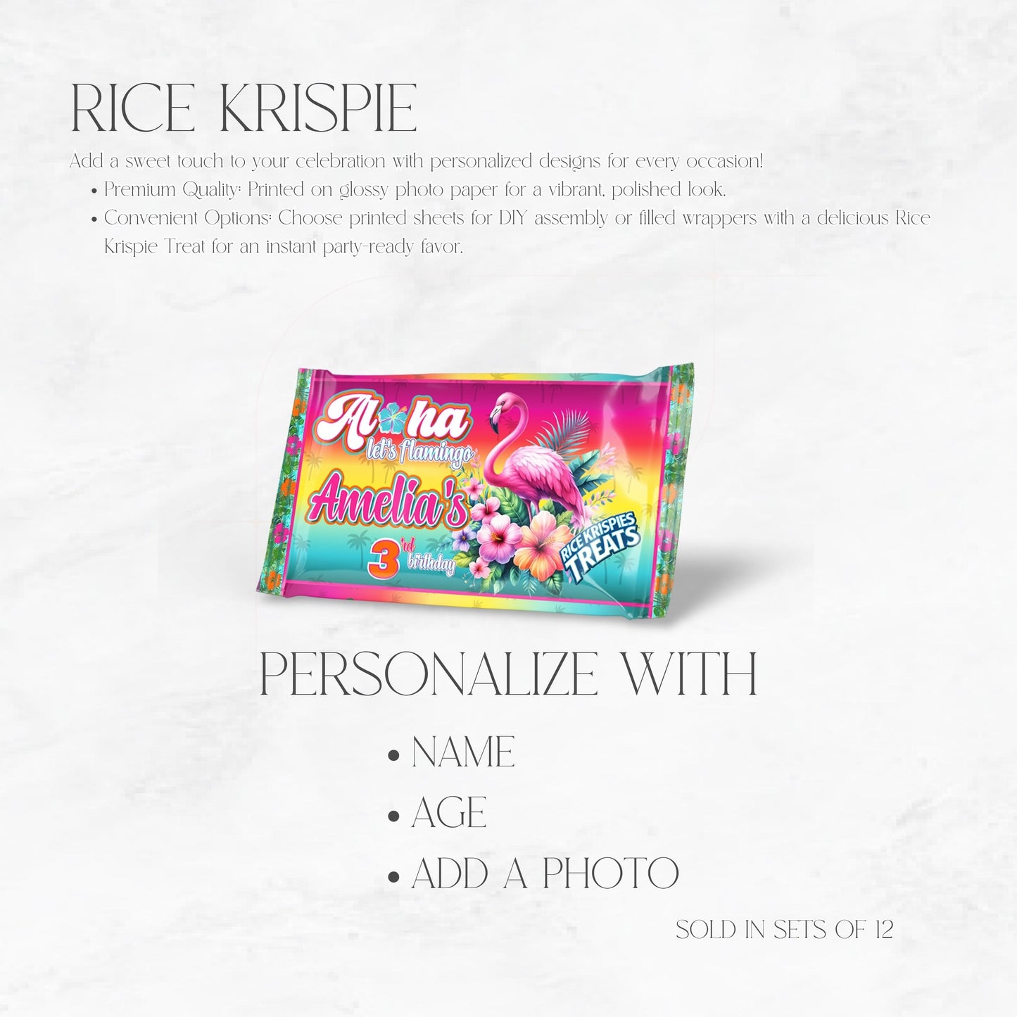 Aloha Let's Flamingo Custom Rice Krispie Treat