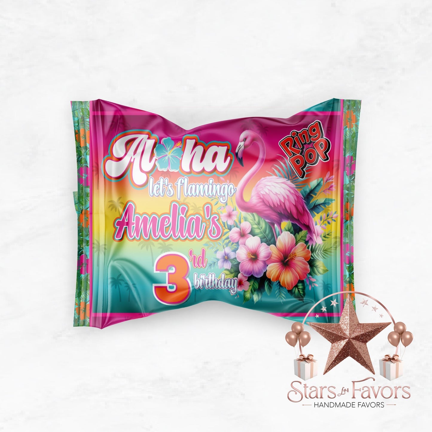 Aloha Let's Flamingo Custom Ring Pop