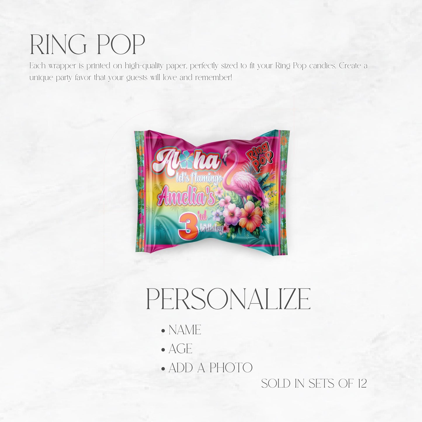 Aloha Let's Flamingo Custom Ring Pop
