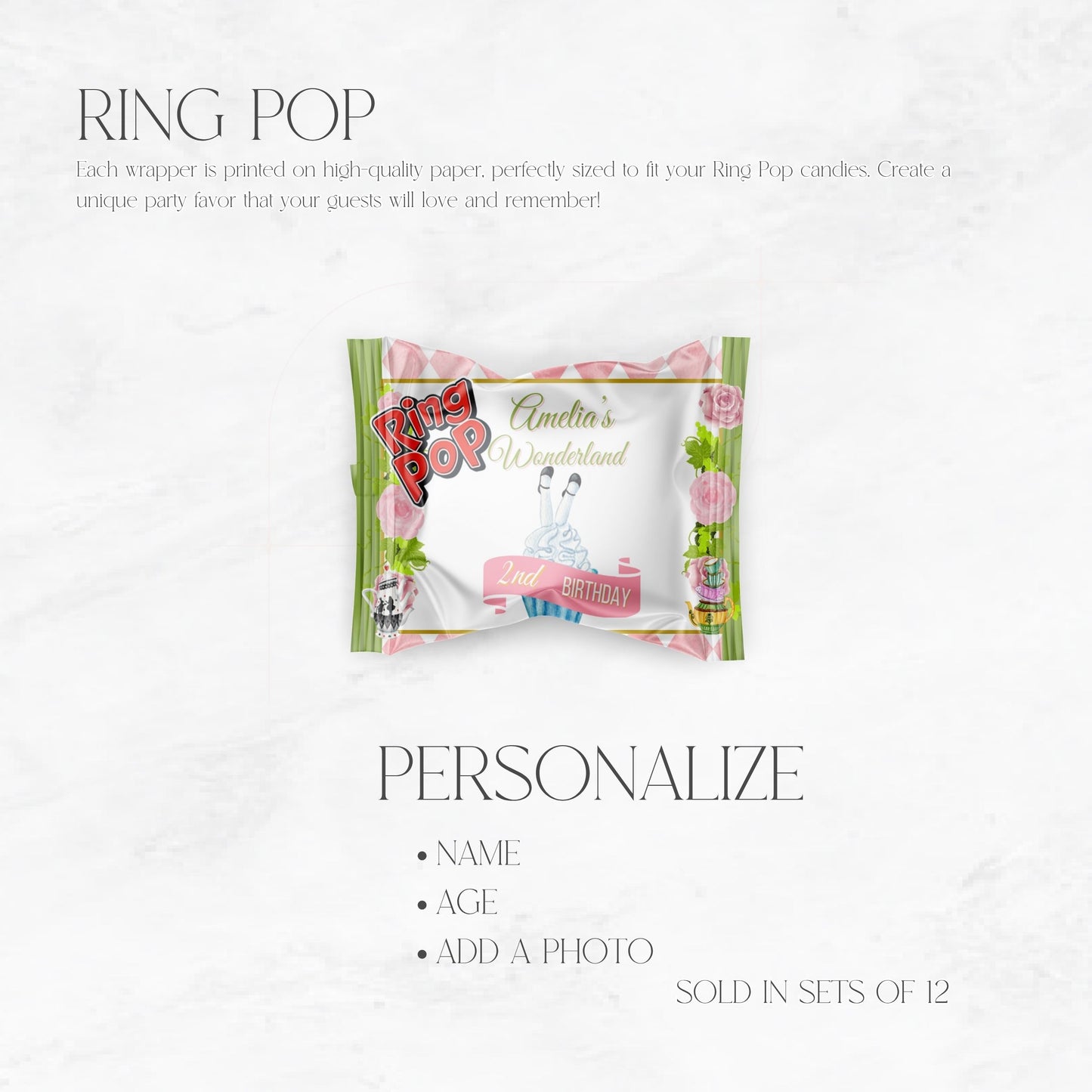 Alice In Wonderland Custom Ring Pop Candy