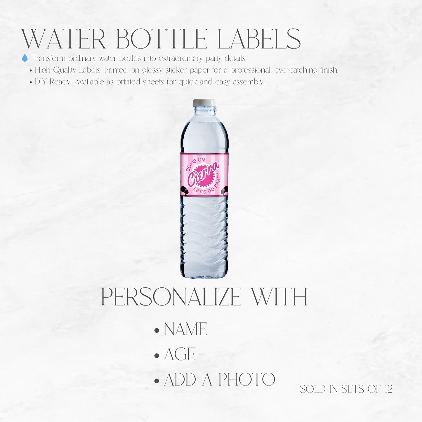 Afro Barbie Doll Water Bottle Labels