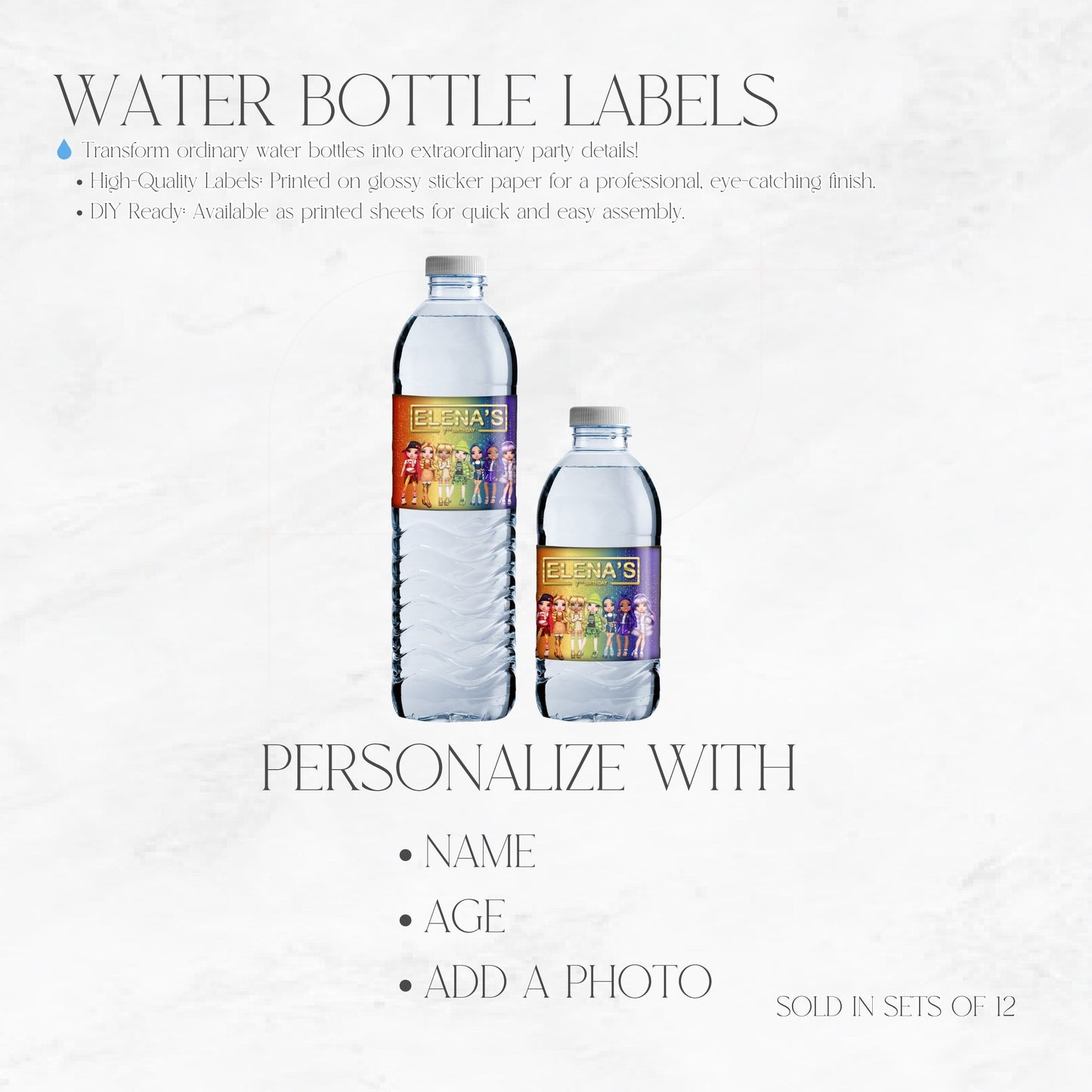 Rainbow High Dolls Water Bottle Labels