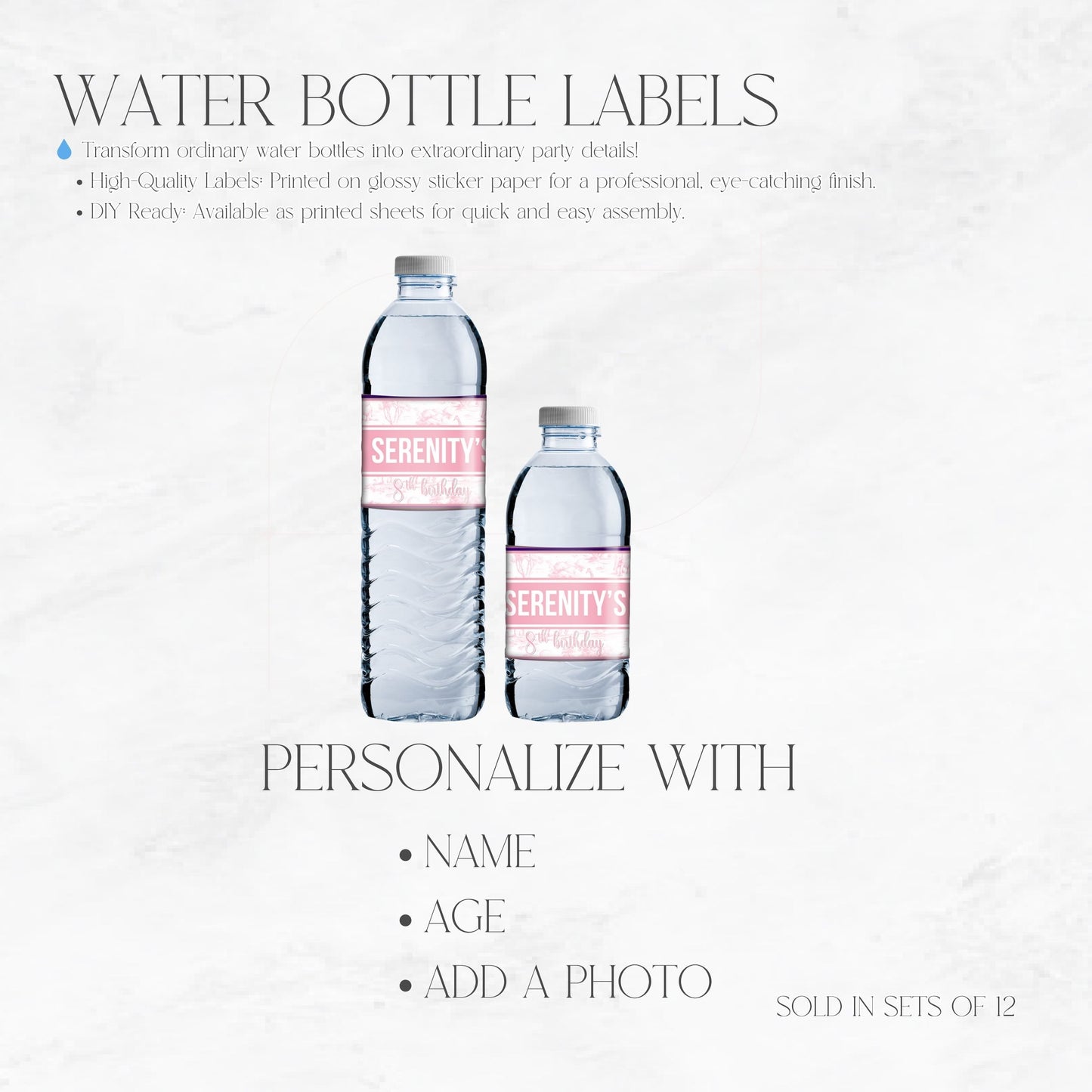 Toile Du Juoy Safari Pink Custom Water Bottle Labels
