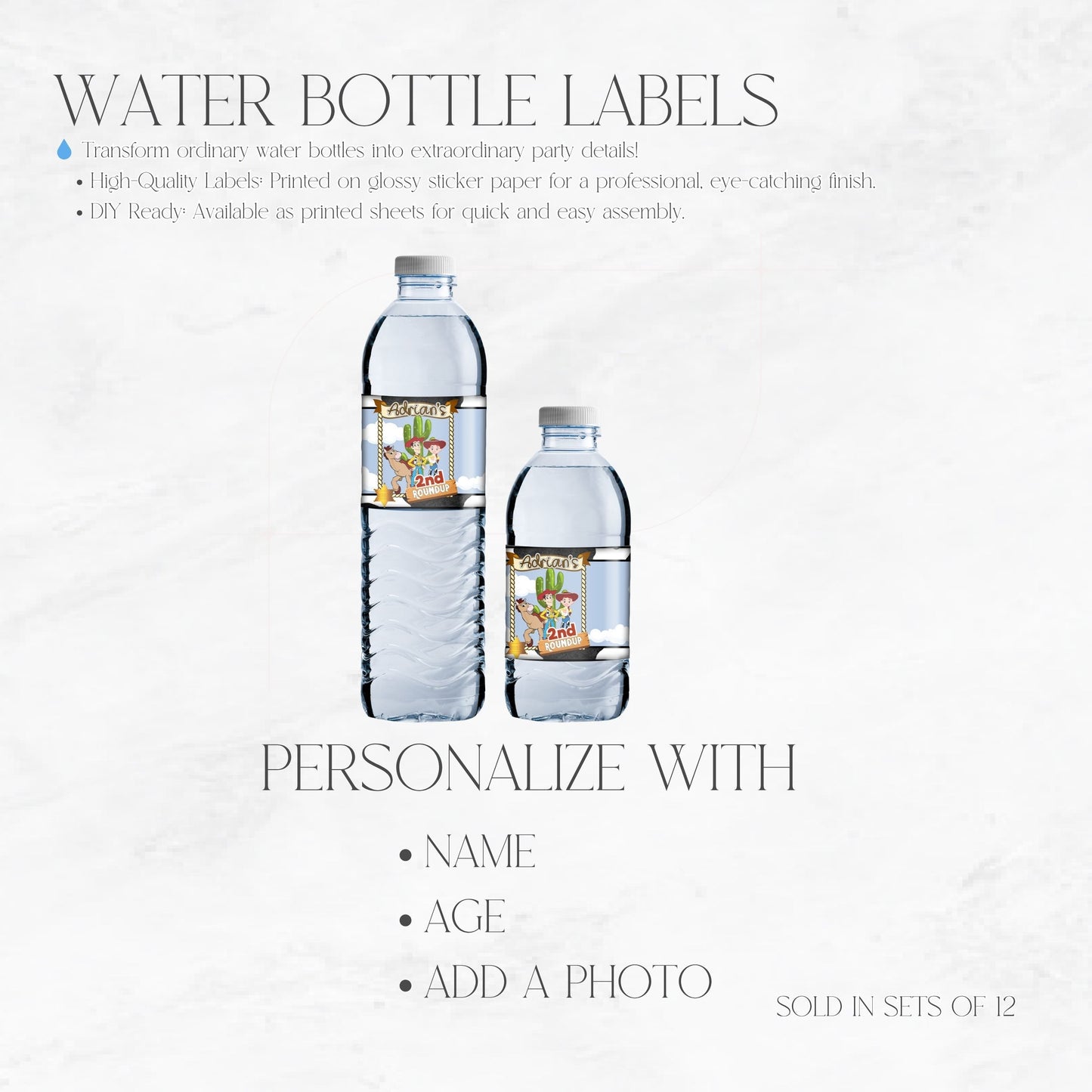 Toy Cowboy Roundup Water Bottle Labels