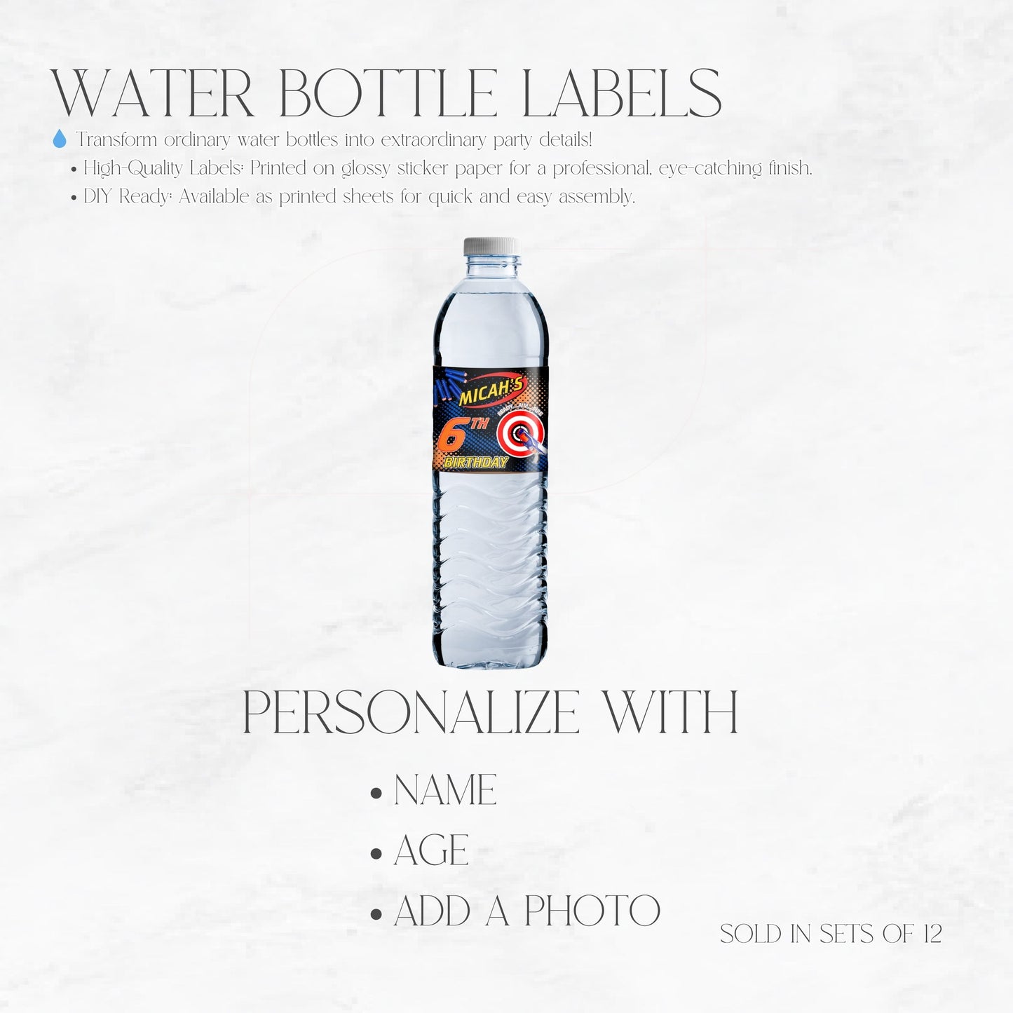 Nerf Ready Aim Fire Water Bottle Labels