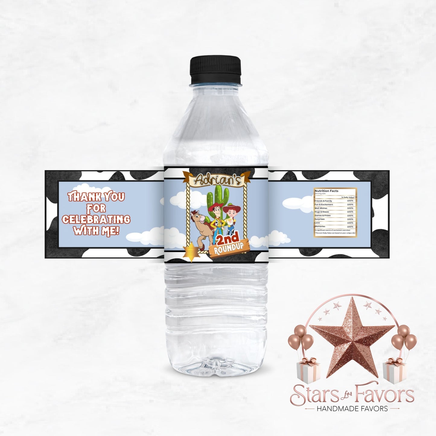 Toy Cowboy Roundup Water Bottle Labels
