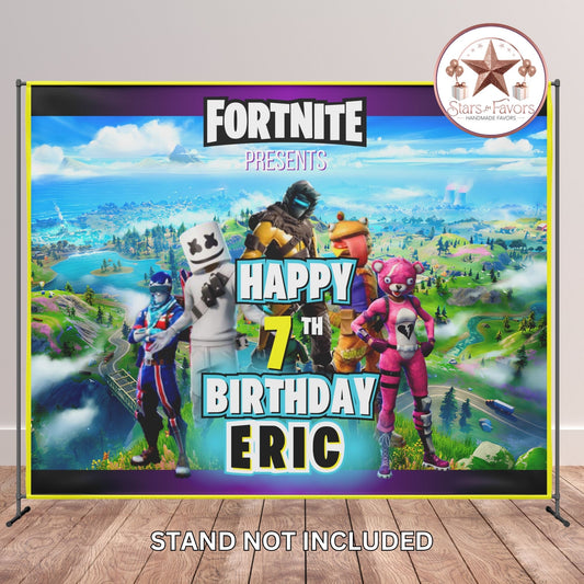Fortnite Birthday Party Backdrop Banner – Custom Name, Age & Optional Photo