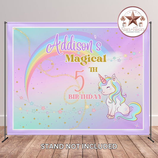 ✨ Magical Unicorn Rainbow Birthday Backdrop – Custom Party Banner ✨