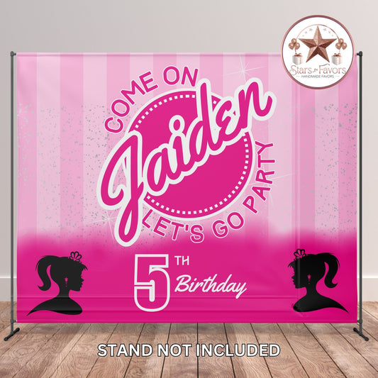 Come On Let’s Go Party Doll Birthday Backdrop – Personalized with Name & Age