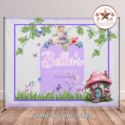 Fairy Garden Birthday Backdrop Banner – Personalized Party Decoration