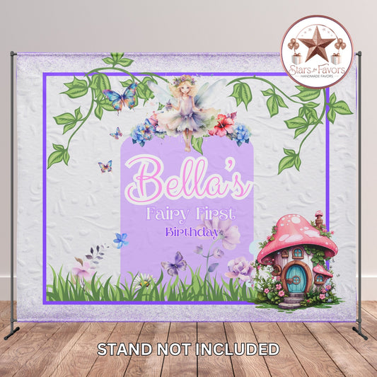 Fairy Garden Birthday Backdrop Banner – Personalized Party Decoration