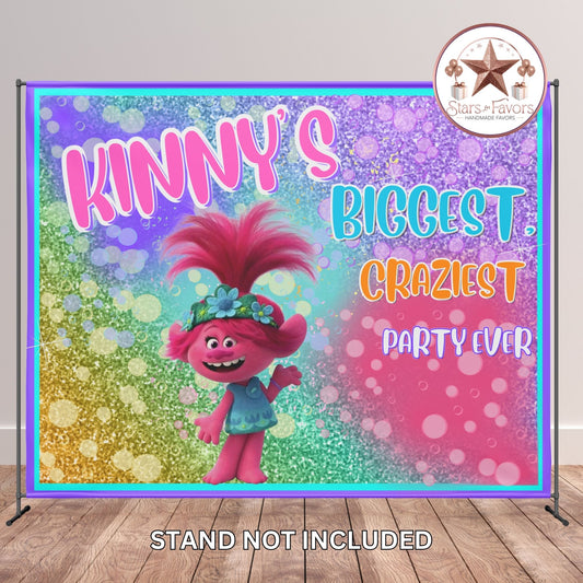Trolls Birthday Backdrop – Biggest, Craziest Party Ever – Custom Banner