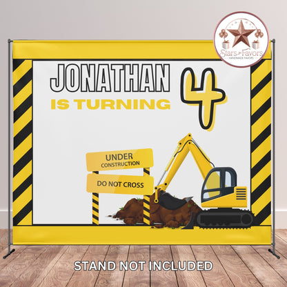 Under Construction Birthday Backdrop Banner – Personalized Party Decoration