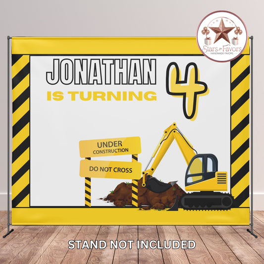 Under Construction Birthday Backdrop Banner – Personalized Party Decoration