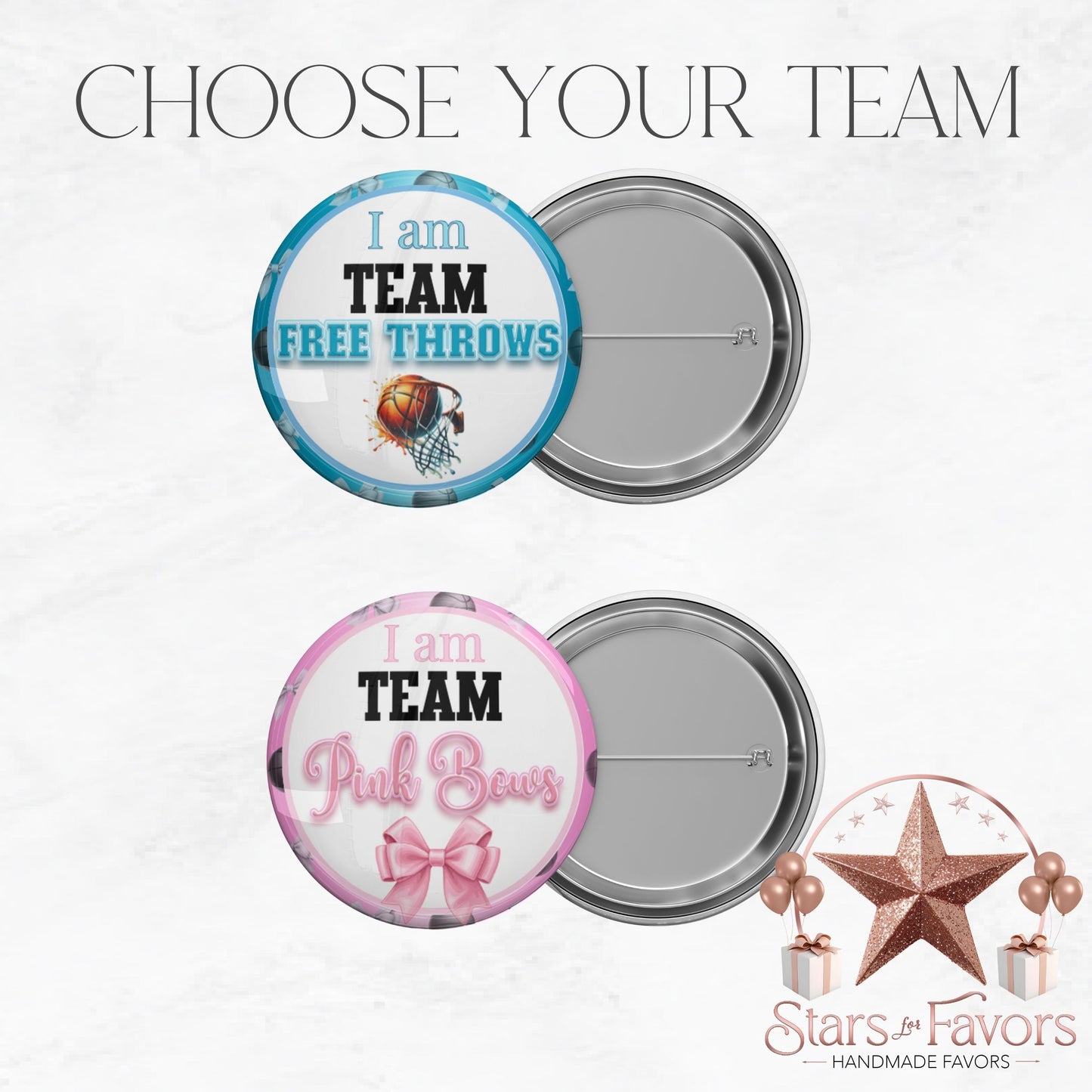 Free Throws or Pink Bows Gender Reveal Buttons