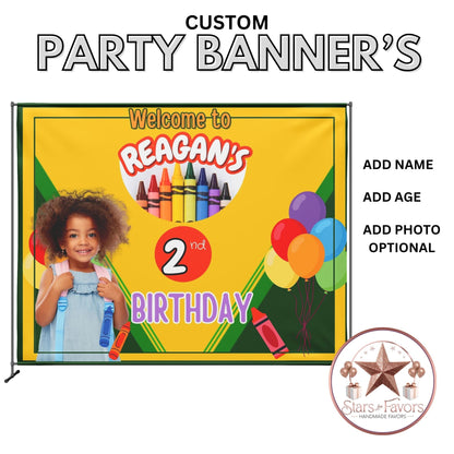 Crayon Birthday Theme Custom Banner – Personalized Name & Age