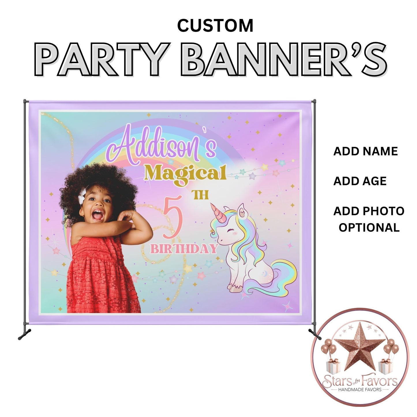 ✨ Magical Unicorn Rainbow Birthday Backdrop – Custom Party Banner ✨