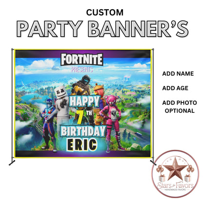 Fortnite Birthday Party Backdrop Banner – Custom Name, Age & Optional Photo