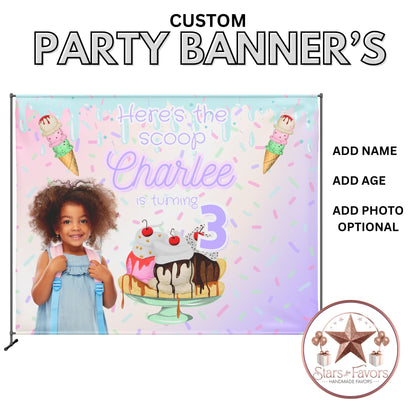 🍦 Here’s the Scoop – Custom Ice Cream Party Banner 🍦
