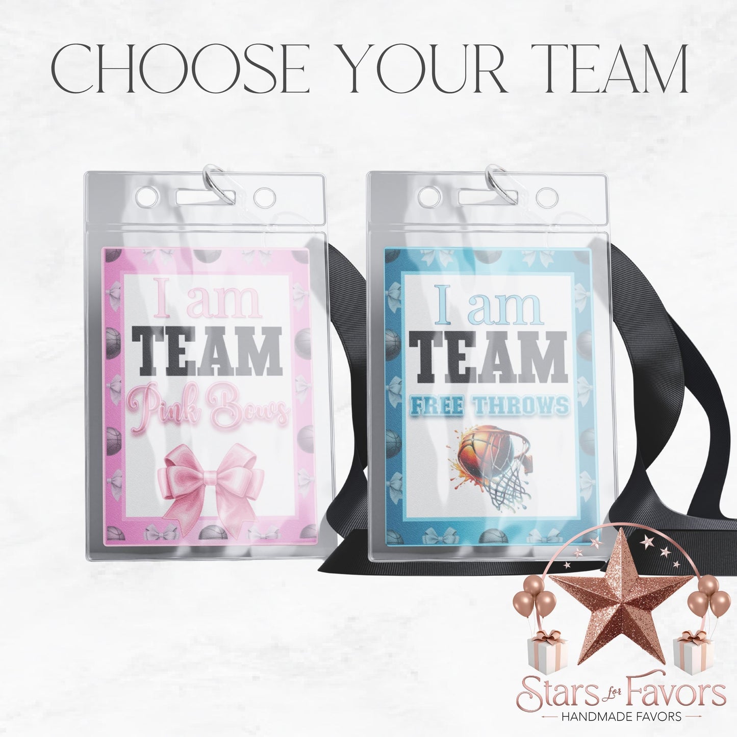 Free Throws or Pink Bows Gender Reveal Lanyard Badge
