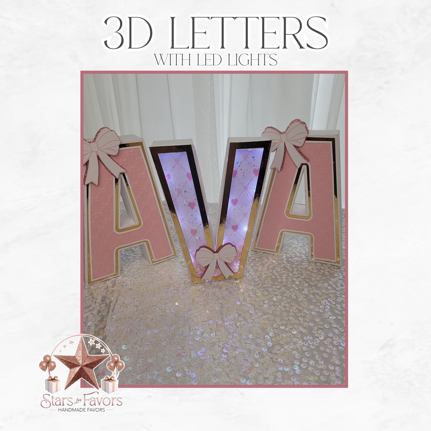 Pink Bows 3D Letters (7" Tall)