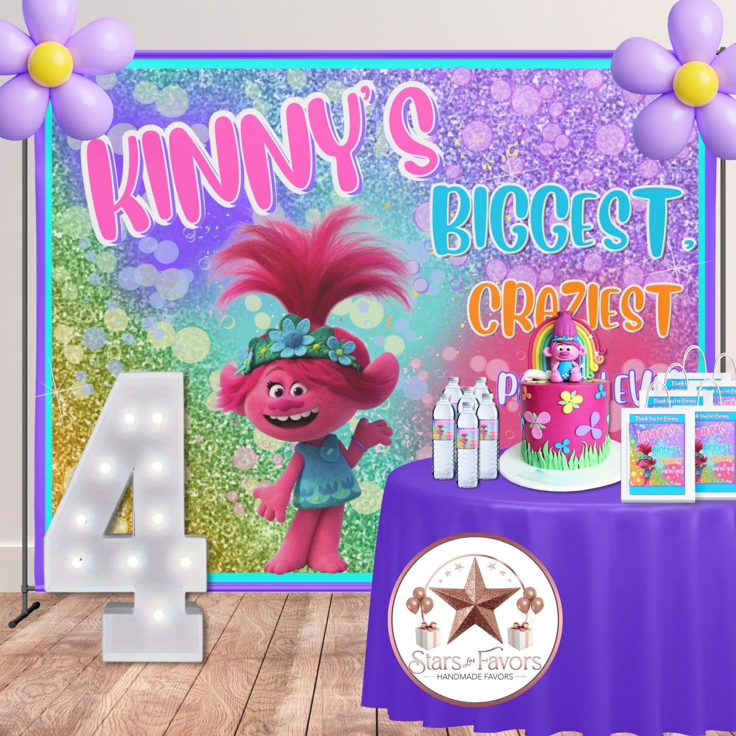 Trolls Birthday Backdrop – Biggest, Craziest Party Ever – Custom Banner
