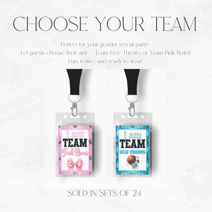 Free Throws or Pink Bows Gender Reveal Lanyard Badge
