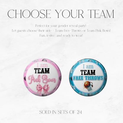 Free Throws or Pink Bows Gender Reveal Buttons