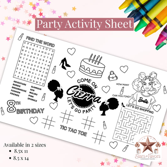 Come On Let's Go Party Afro Doll Activity Sheet