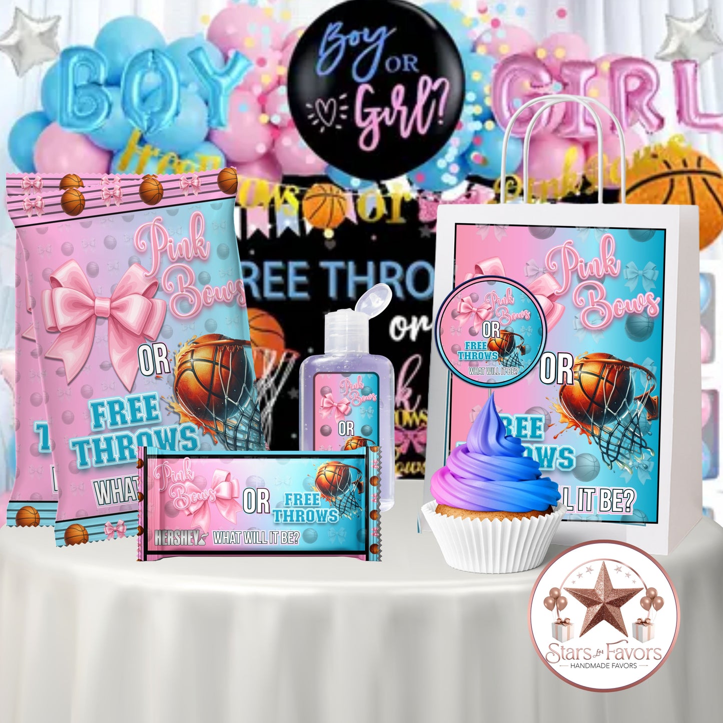 Pink Bows & Free Throws Gender Reveal Party Favors