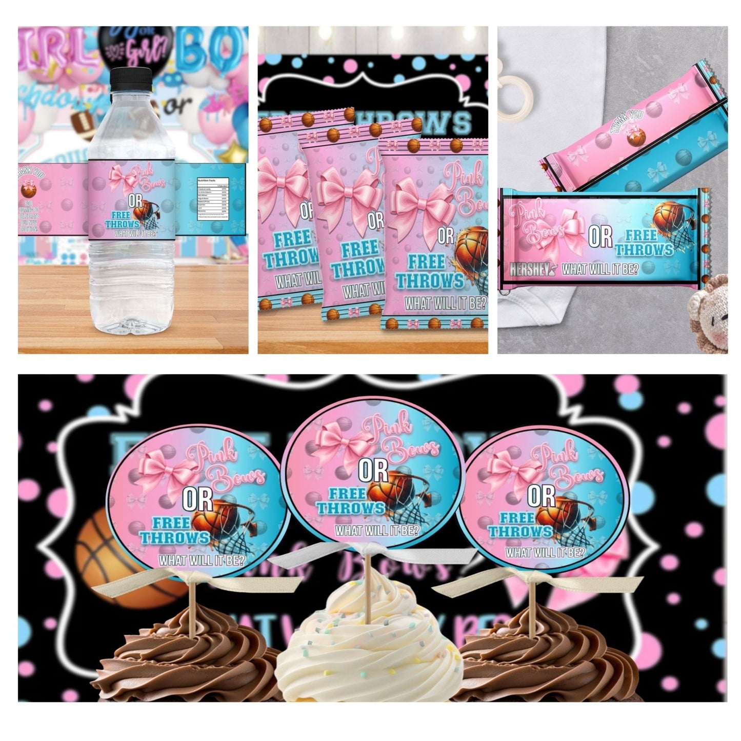 Pink Bows & Free Throws Gender Reveal Party Favors