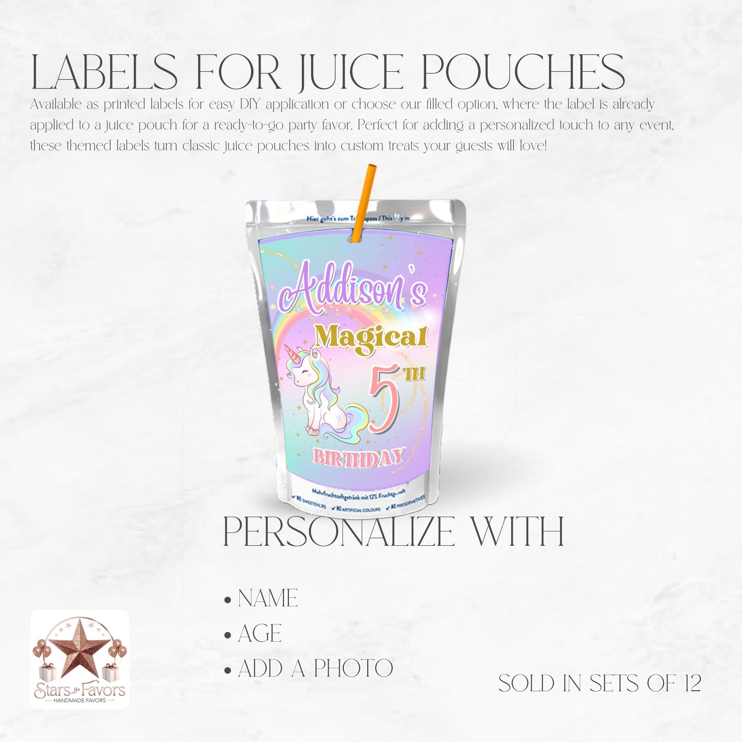 Magical Unicorn Custom Juice Pouches