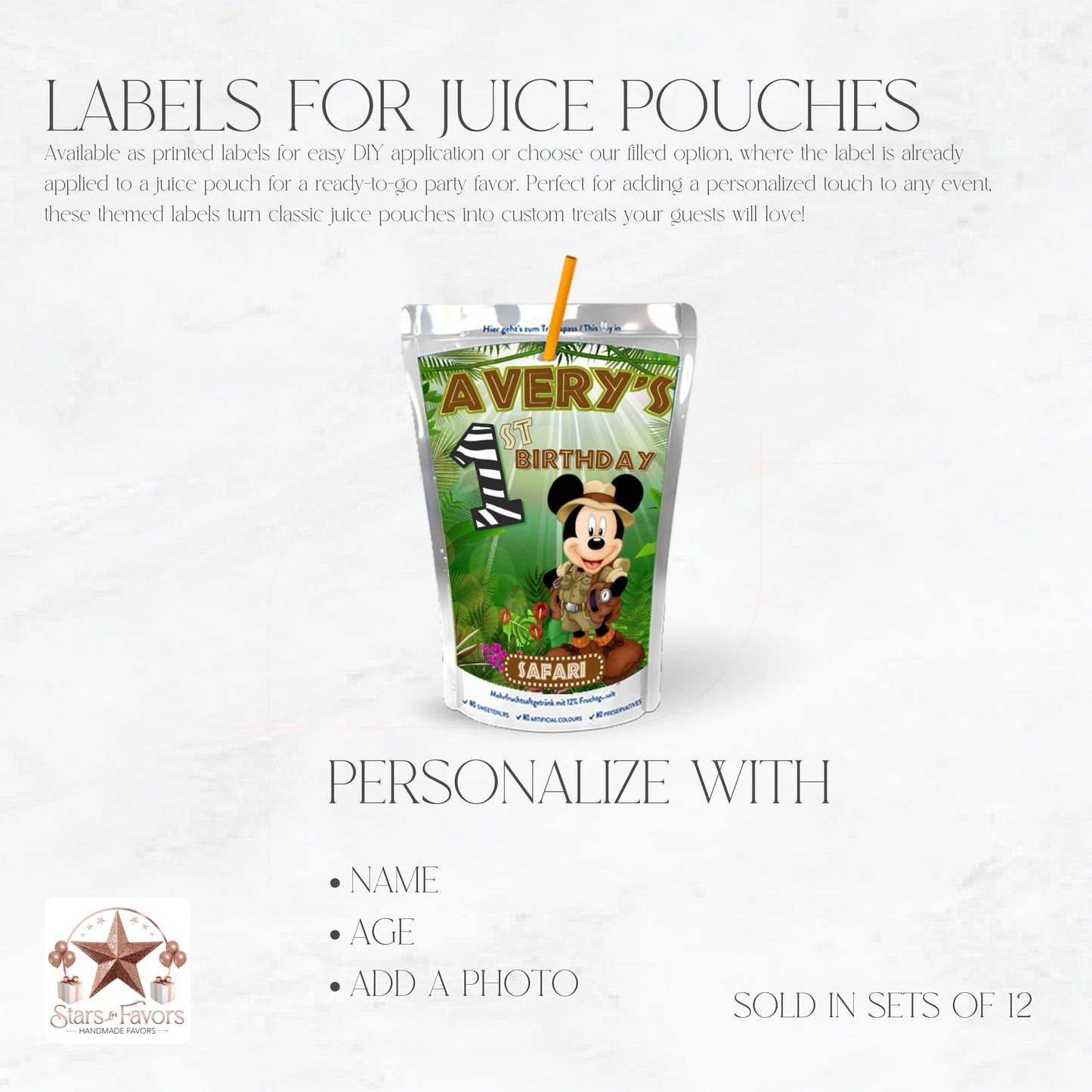 Safari Mickey Custom Juice Labels