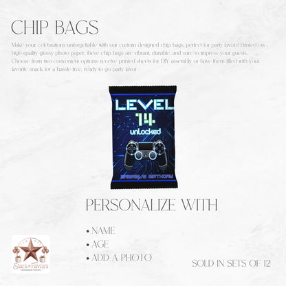 Level Unlocked Gamer Blue Custom Chip Bags