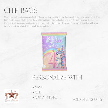Rainbow Sparkle Unicorn Custom Chip Bag Party Favors