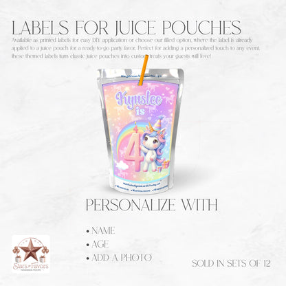 Rainbow Sparkle Unicorn Custom Juice Pouch Labels