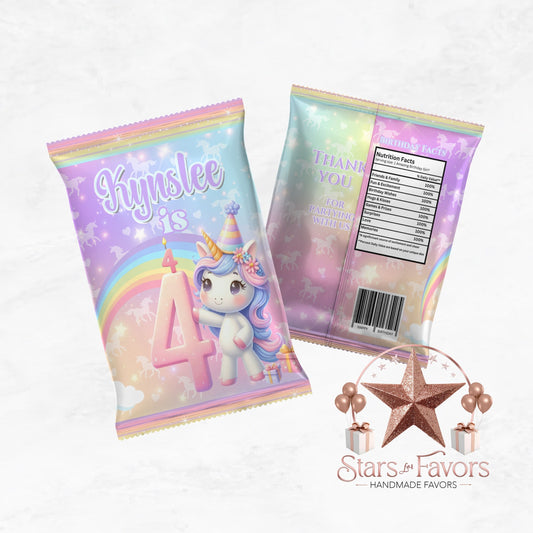 Rainbow Sparkle Unicorn Custom Chip Bag Party Favors