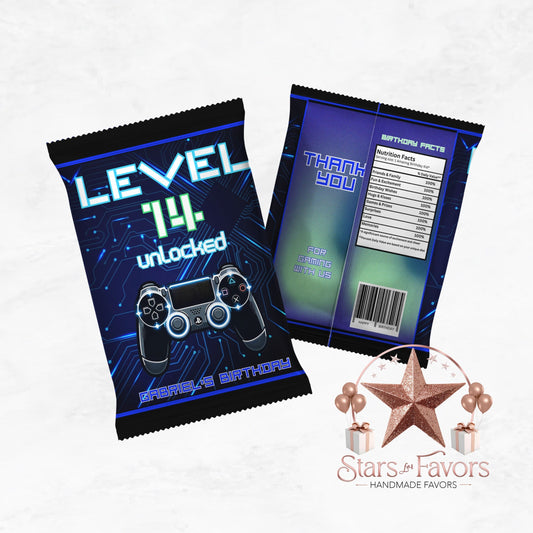 Level Unlocked Gamer Blue Custom Chip Bags