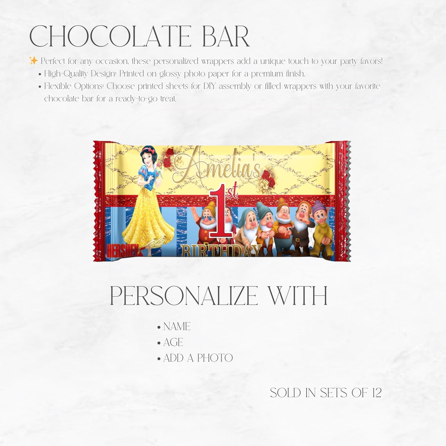 Snow White Custom Chocolate Bar Wrapper