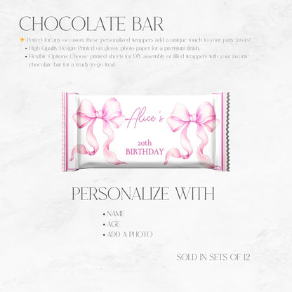 Coquette Pink Bow Chocolate Bar Favors