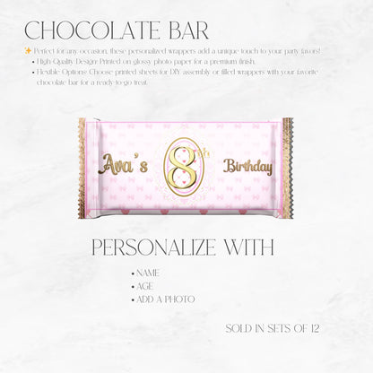 Pink Bows Hershey Chocolate Bar Wrappers