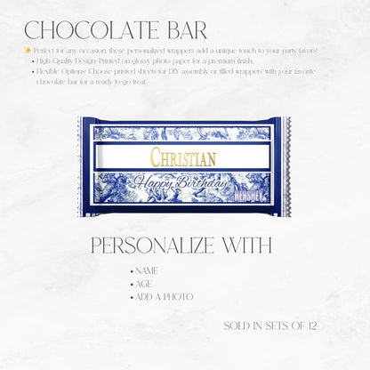 Toile Du Juoy Classic Blue Custom Chocolate Bar Wrapper