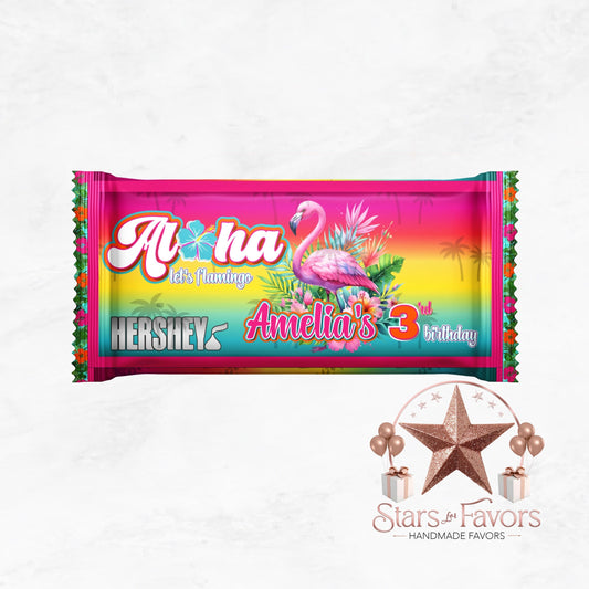 Aloha Let's Flamingo Custom Chocolate Bar Wrapper