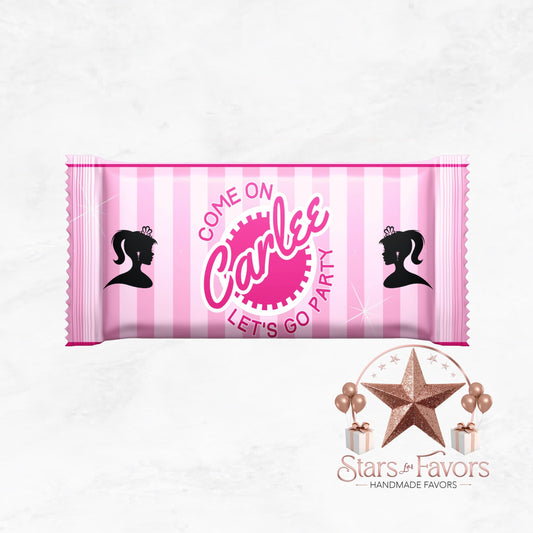 Barbie-Inspired “Let’s Go Party” Chocolate Bar Favors