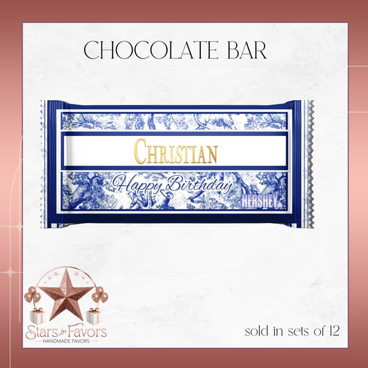 Toile Du Juoy Classic Blue Custom Chocolate Bar Wrapper